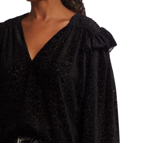 Tanya Taylor Lucy Devore Pullover Burn Out Printed Blous Ruffled Shoulder XS - Picture 3 of 14